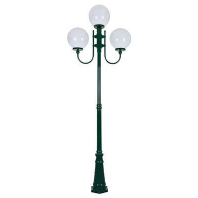 GT-623 Lisbon Triple 30cm Spheres Curved Arms Tall Post Light - Powder Coated Finish / E27 - Green