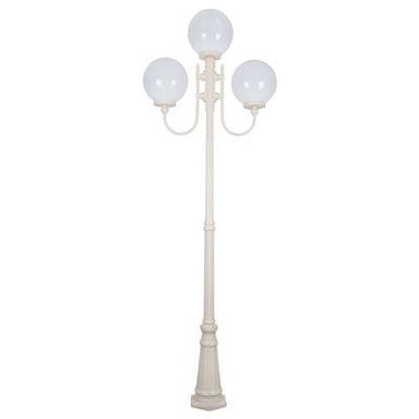 GT-623 Lisbon Triple 30cm Spheres Curved Arms Tall Post Light - Powder Coated Finish / E27 - White