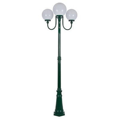 GT-624 Lisbon Triple 25cm Spheres Curved Arms Tall Post Light - Powder Coated Finish / E27 - Green