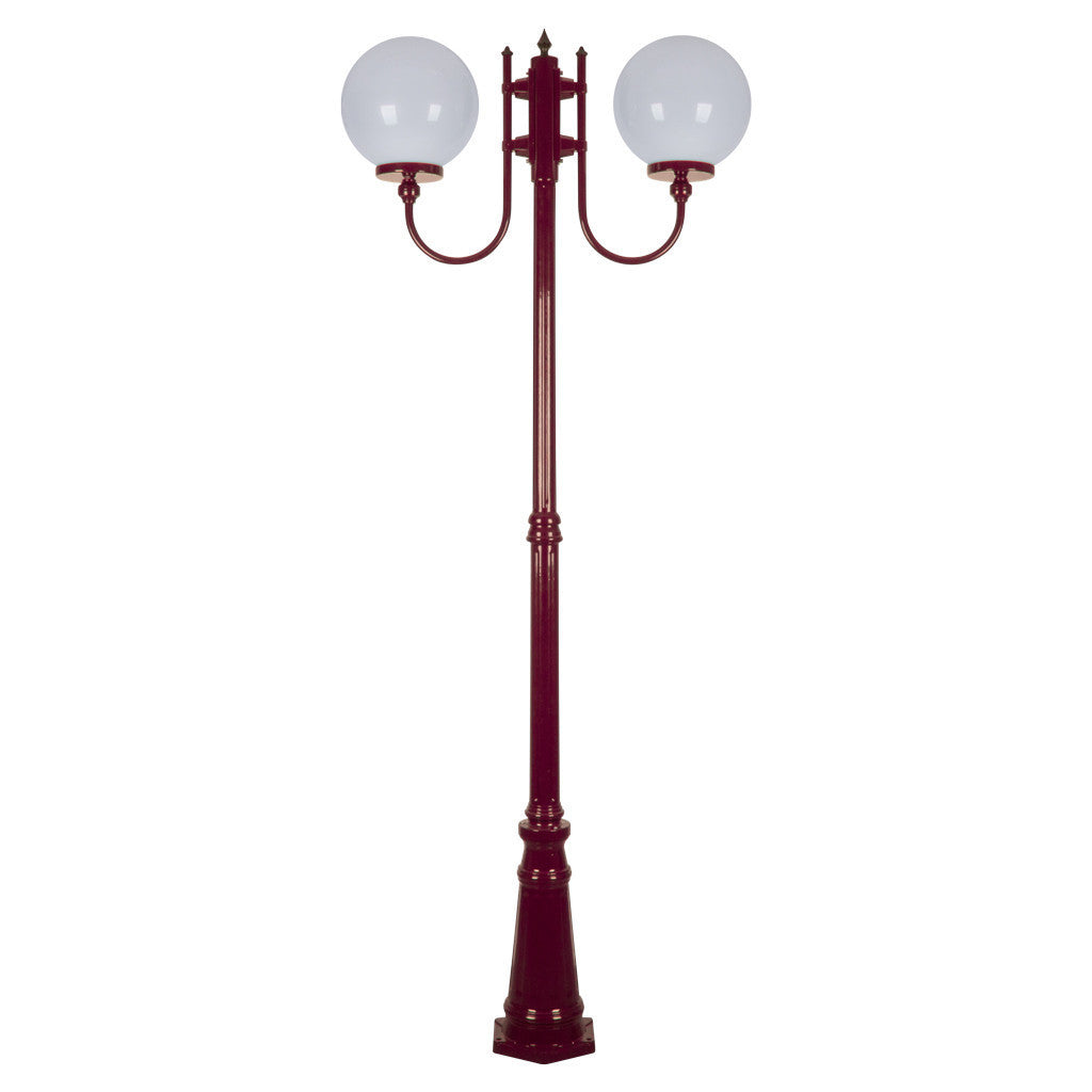 GT-621 Lisbon Twin 30cm Spheres Curved Arms Tall Post Light - Powder Coated Finish / E27 - Burgundy