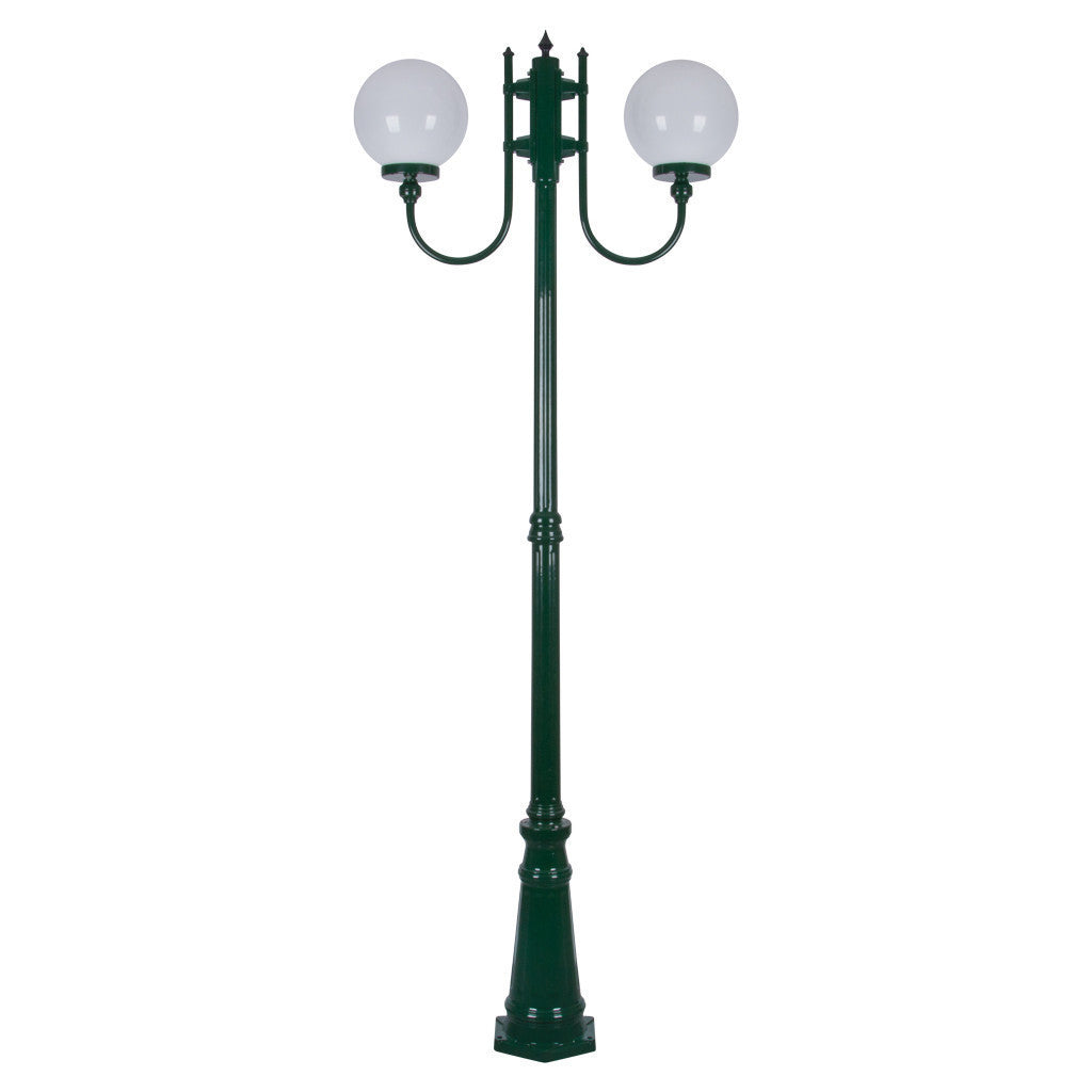 GT-620 Lisbon Twin 25cm Sphere Curved Arms Tall Post Light - Powder Coated Finish / E27 - Green