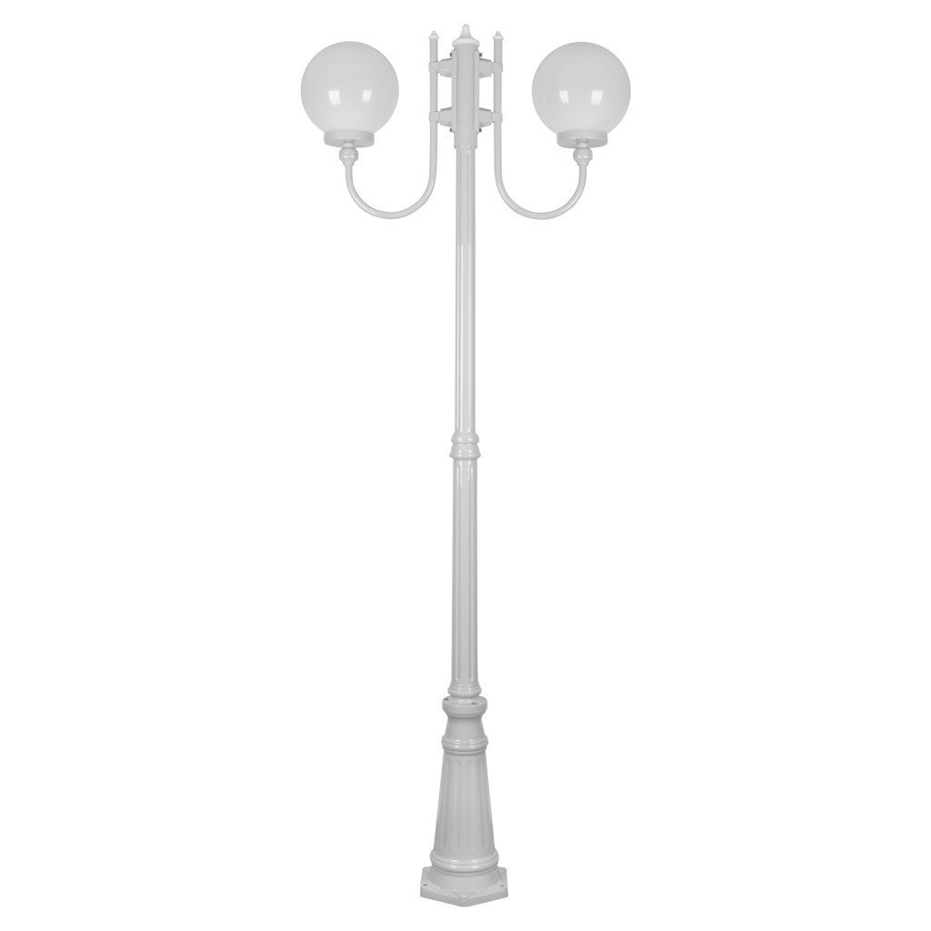 GT-620 Lisbon Twin 25cm Sphere Curved Arms Tall Post Light - Powder Coated Finish / E27 - White