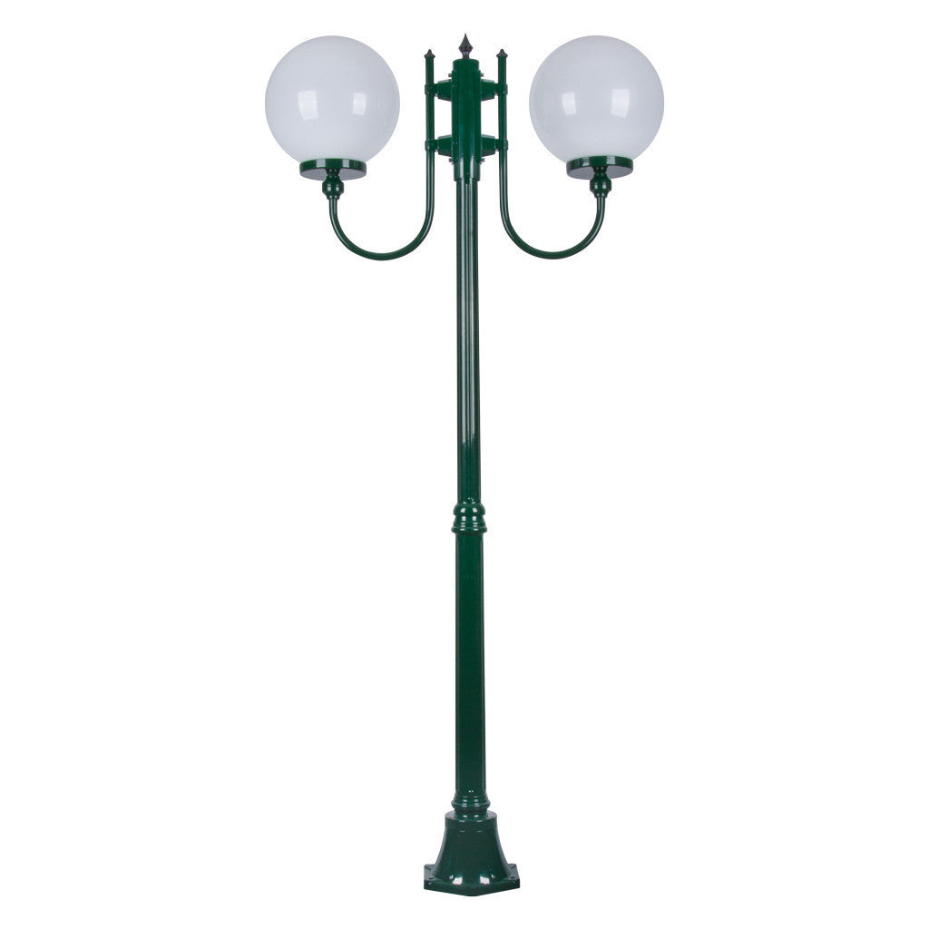 GT-615 Lisbon Twin 30cm Sphere Curved Arms Medium Post Light - Powder Coated Finish / E27 - Green