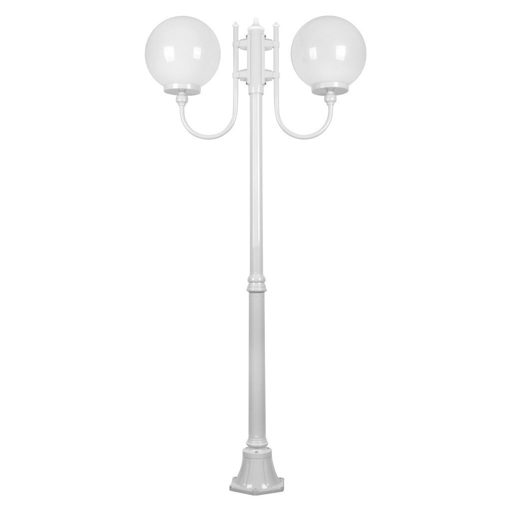 GT-615 Lisbon Twin 30cm Sphere Curved Arms Medium Post Light - Powder Coated Finish / E27 - White