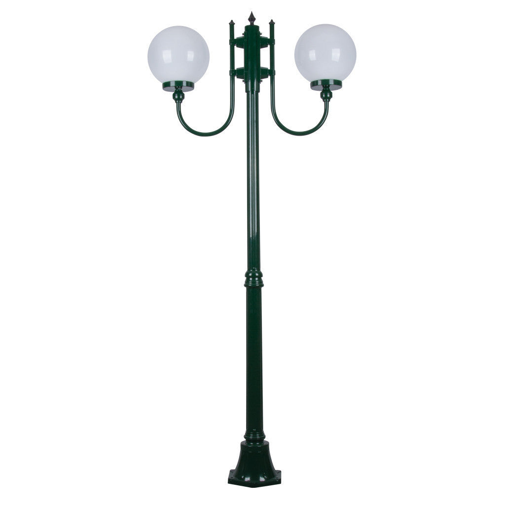 GT-614 Lisbon Twin Head 25cm Sphere Curved Arm Medium Post Light - Powder Coated Finish / E27 - Green