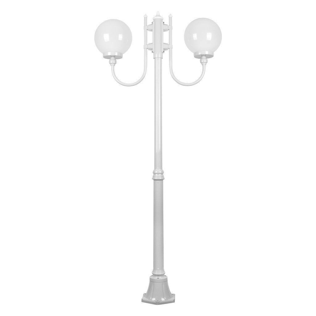 GT-614 Lisbon Twin Head 25cm Sphere Curved Arm Medium Post Light - Powder Coated Finish / E27 - White