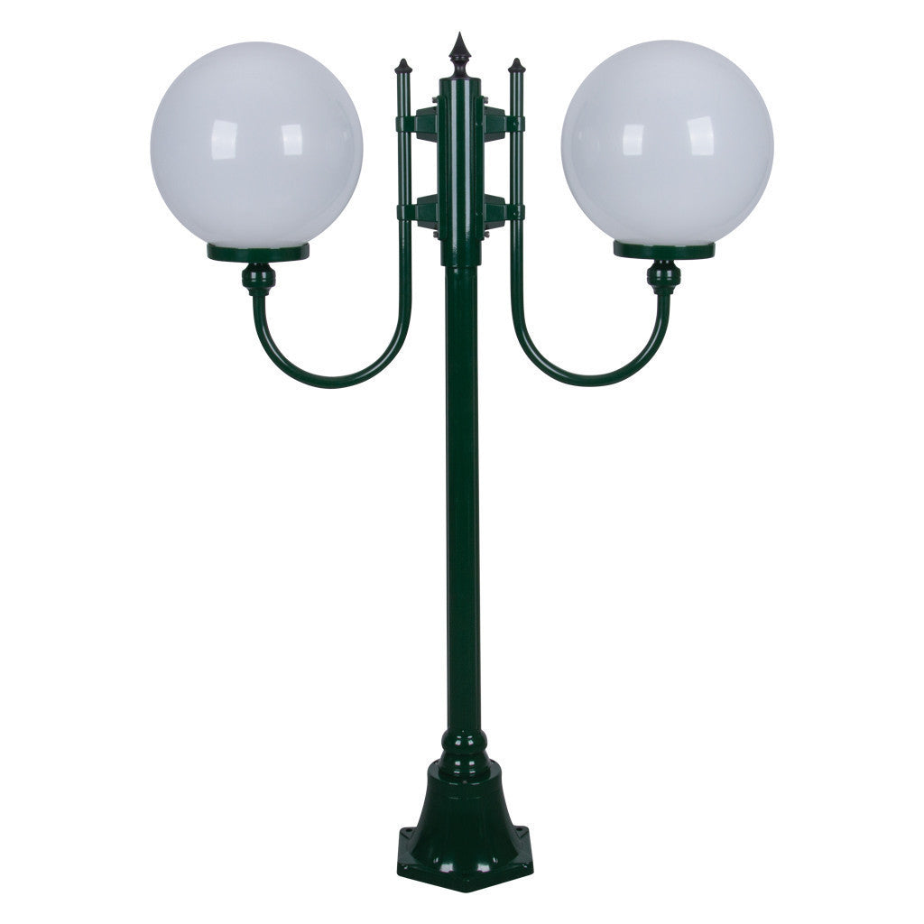 GT-609 Lisbon Twin 30cm Spheres Curved Arms Short Post Light - Powder Coated Finish / E27 - Green