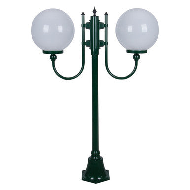 GT-609 Lisbon Twin 30cm Spheres Curved Arms Short Post Light - Powder Coated Finish / E27 - Green
