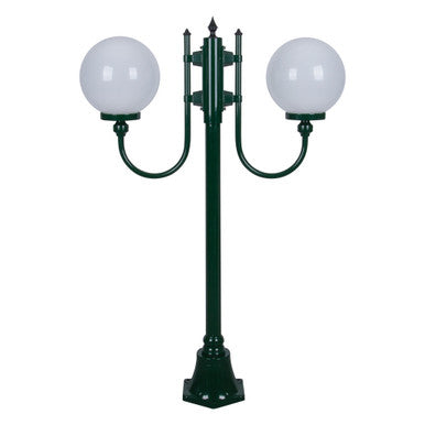 GT-608 Lisbon Twin 25cm Spheres Curved Arms Short Post Light - Powder Coated Finish / E27 - Green