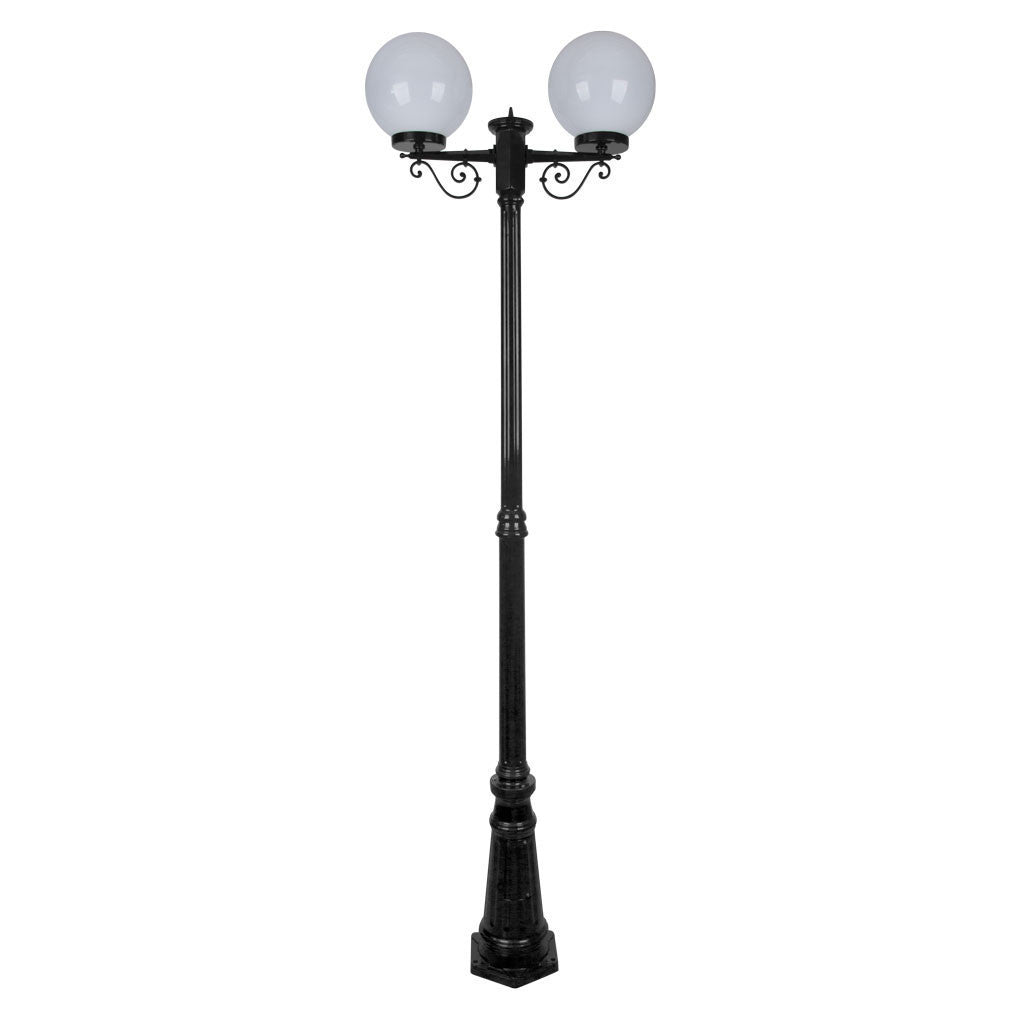 GT-560 Siena Twin 25cm Spheres Tall Post - Powder Coated Finish / E27 - Black