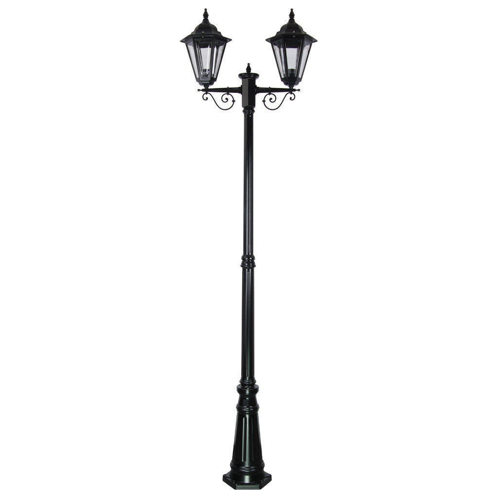 GT-430 Turin Twin Head Tall Post Light - Powder Coated Finish / B22 - Black