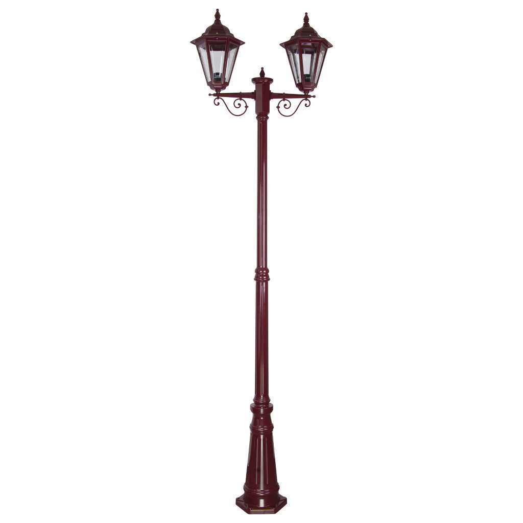 GT-430 Turin Twin Head Tall Post Light - Powder Coated Finish / B22 - Burgundy