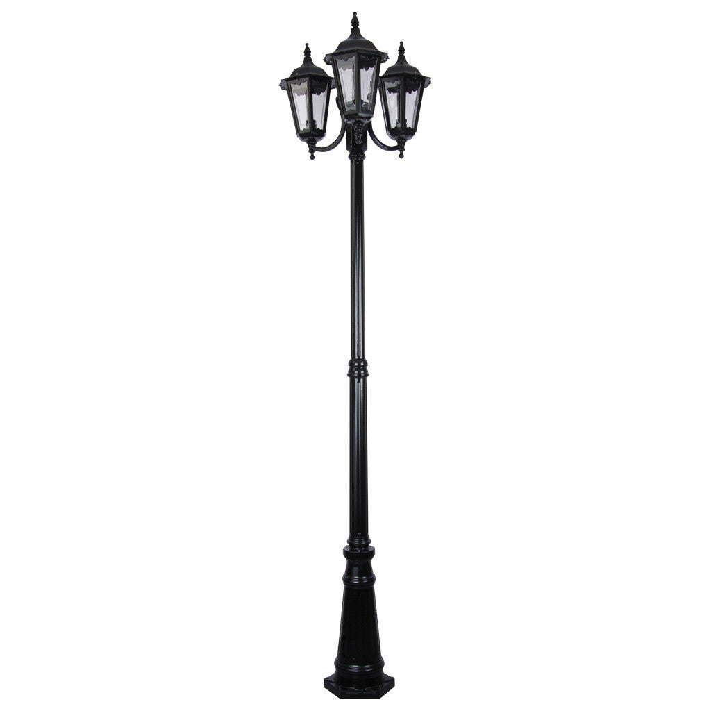 GT-1078 Chester Triple Head Curved Arm Tall Post Light - Powder Coated Finish / B22 - Black