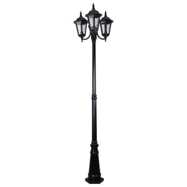 GT-1078 Chester Triple Head Curved Arm Tall Post Light - Powder Coated Finish / B22 - Black
