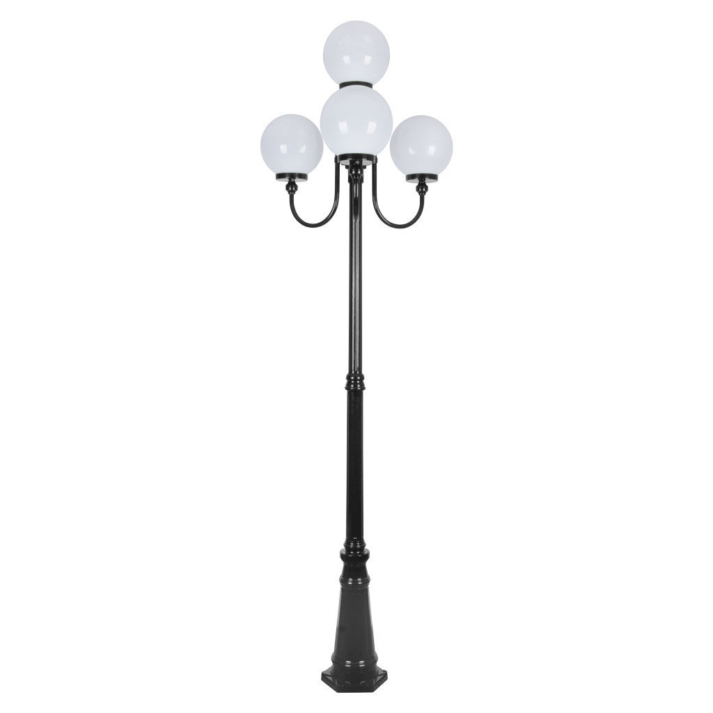 GT-626 Lisbon Four 25cm Spheres Curved Arms Tall Post Light - Powder Coated Finish / E27 - Black
