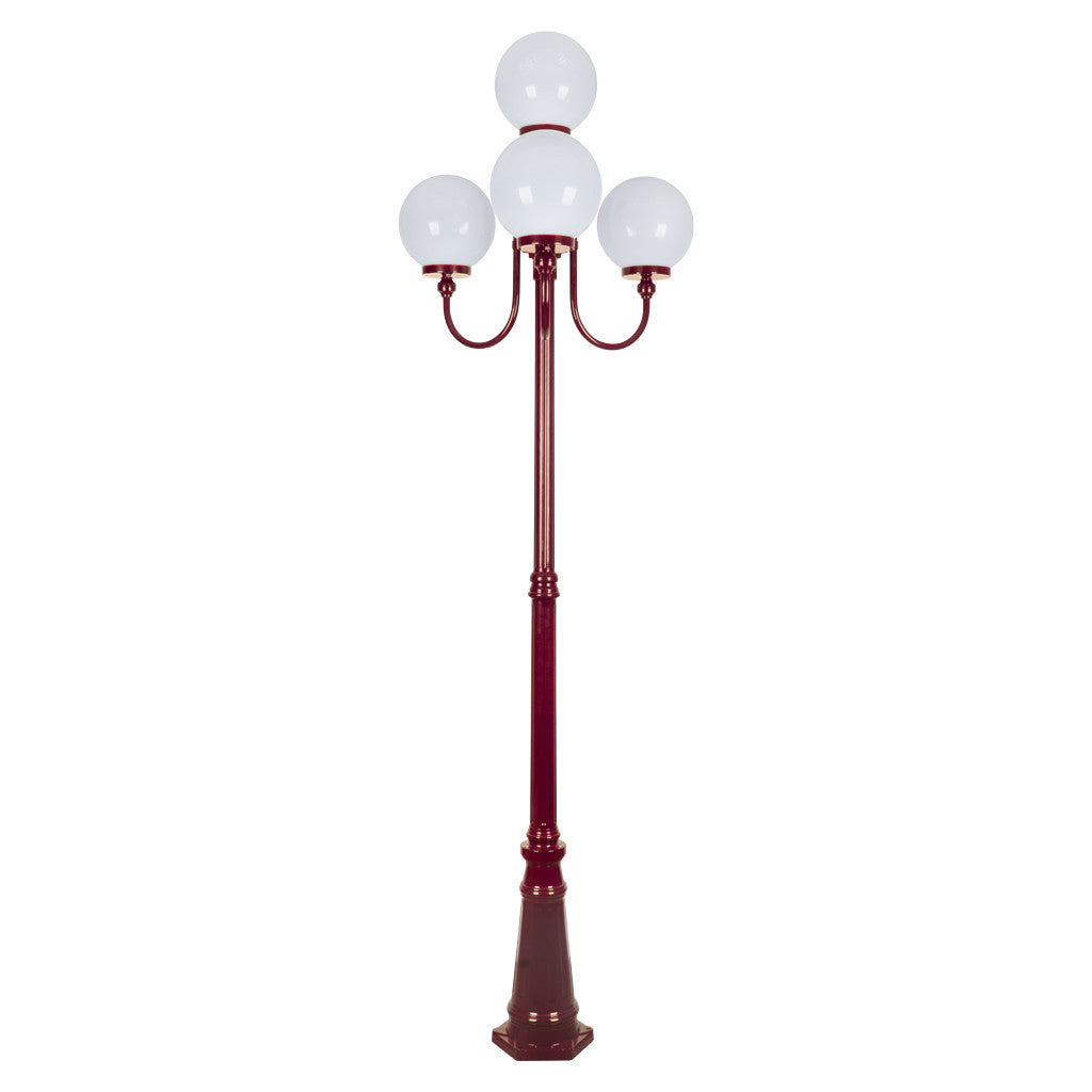 GT-626 Lisbon Four 25cm Spheres Curved Arms Tall Post Light - Powder Coated Finish / E27 - Burgundy