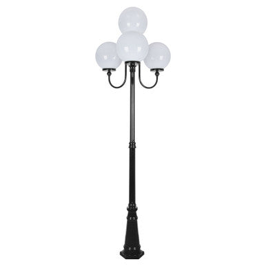 GT-627 Lisbon Four 30cm Spheres Curved Arms Tall Post Light - Powder Coated Finish / E27 - Black