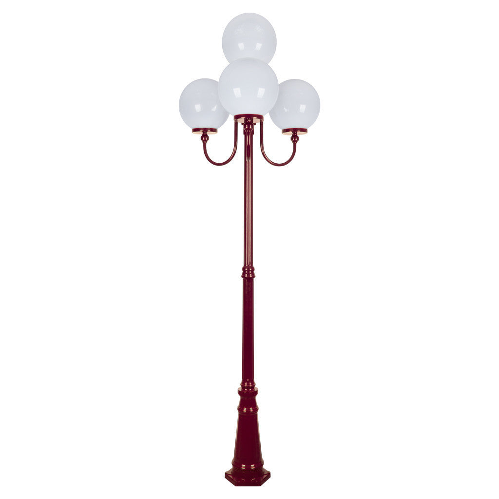 GT-627 Lisbon Four 30cm Spheres Curved Arms Tall Post Light - Powder Coated Finish / E27 - Burgundy