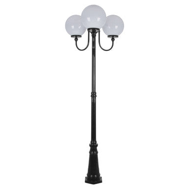 GT-625 Lisbon Triple 30cm Spheres Curved Arms Tall Post Light - Powder Coated Finish / E27 - Black