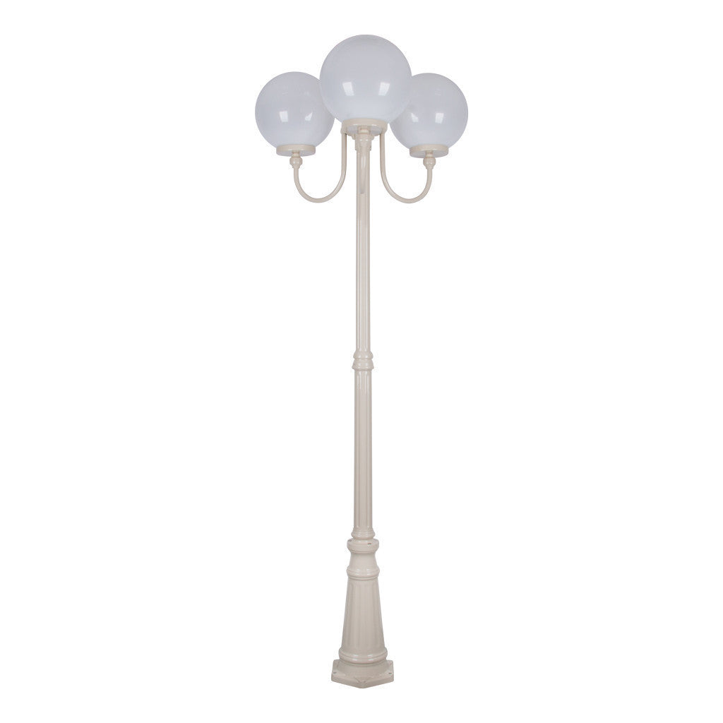 GT-625 Lisbon Triple 30cm Spheres Curved Arms Tall Post Light - Powder Coated Finish / E27 - Beige