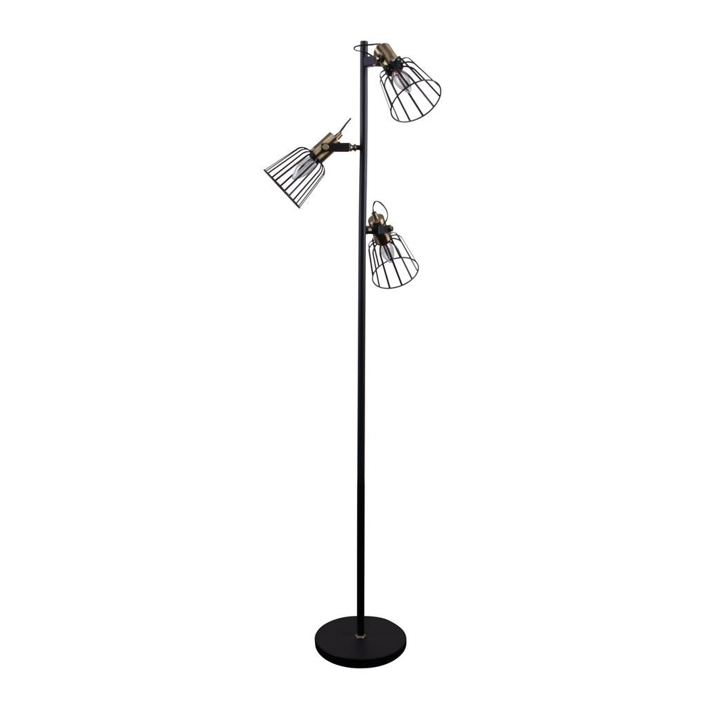 ASHLEY-3FL 3 LIGHT CAGE FLOOR LAMP 240V - Black