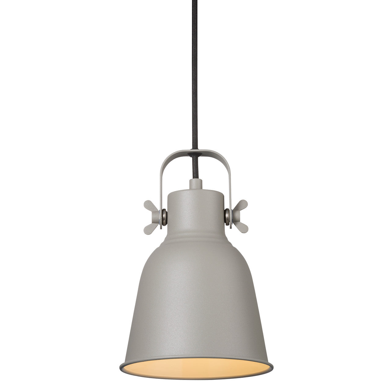 Adrian 16 gray pendant side view with warm white light source.