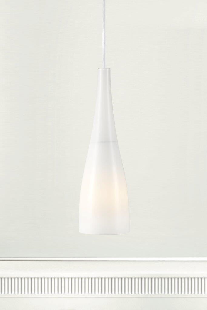 Embla frosted pendant in entry.