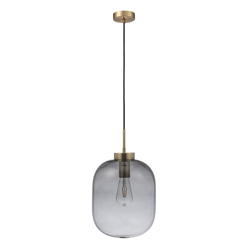 FLAUNT GLASS PENDANT 240V E27 SMOKE - Satin Brass