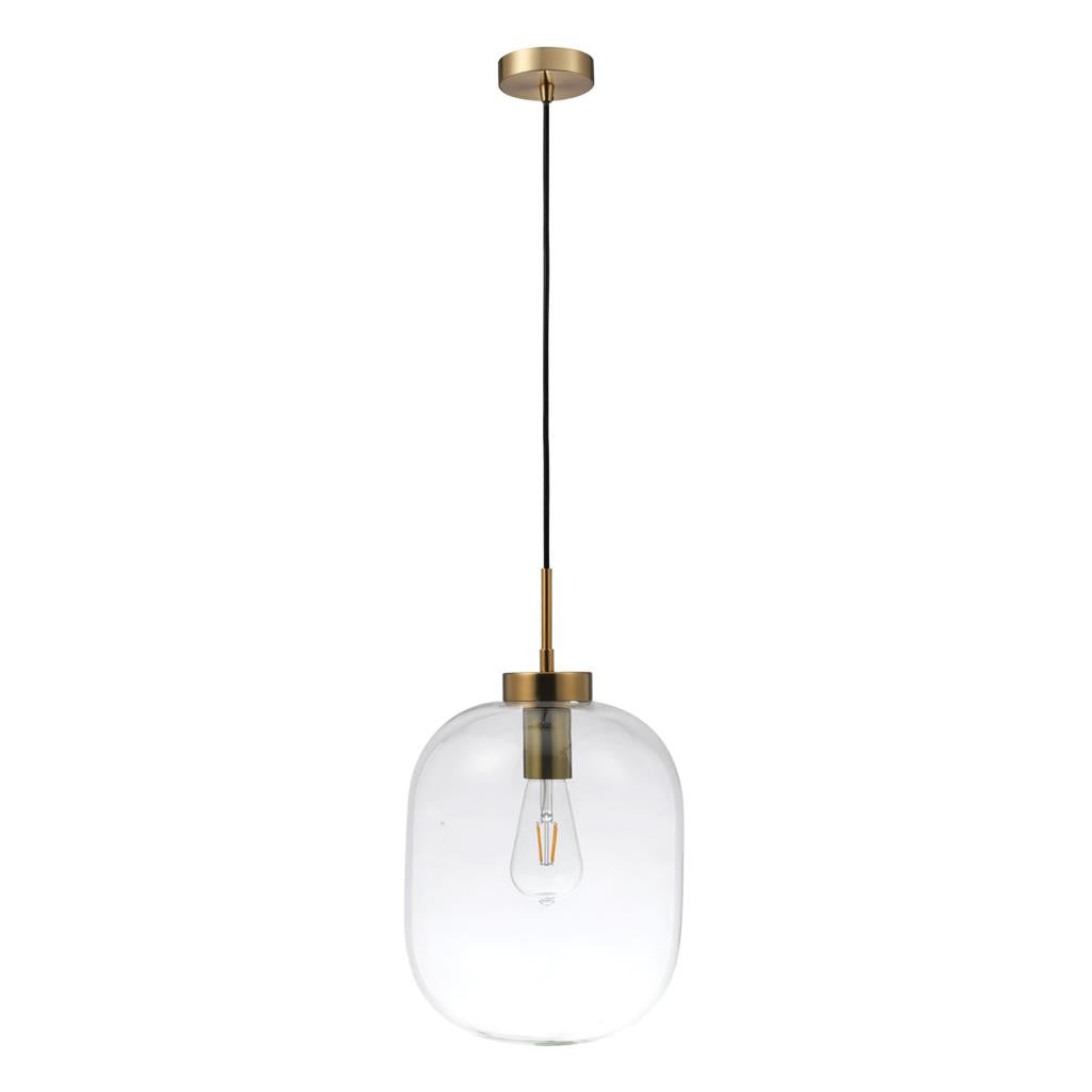 FLAUNT GLASS PENDANT 240V E27 CLEAR - Satin Brass