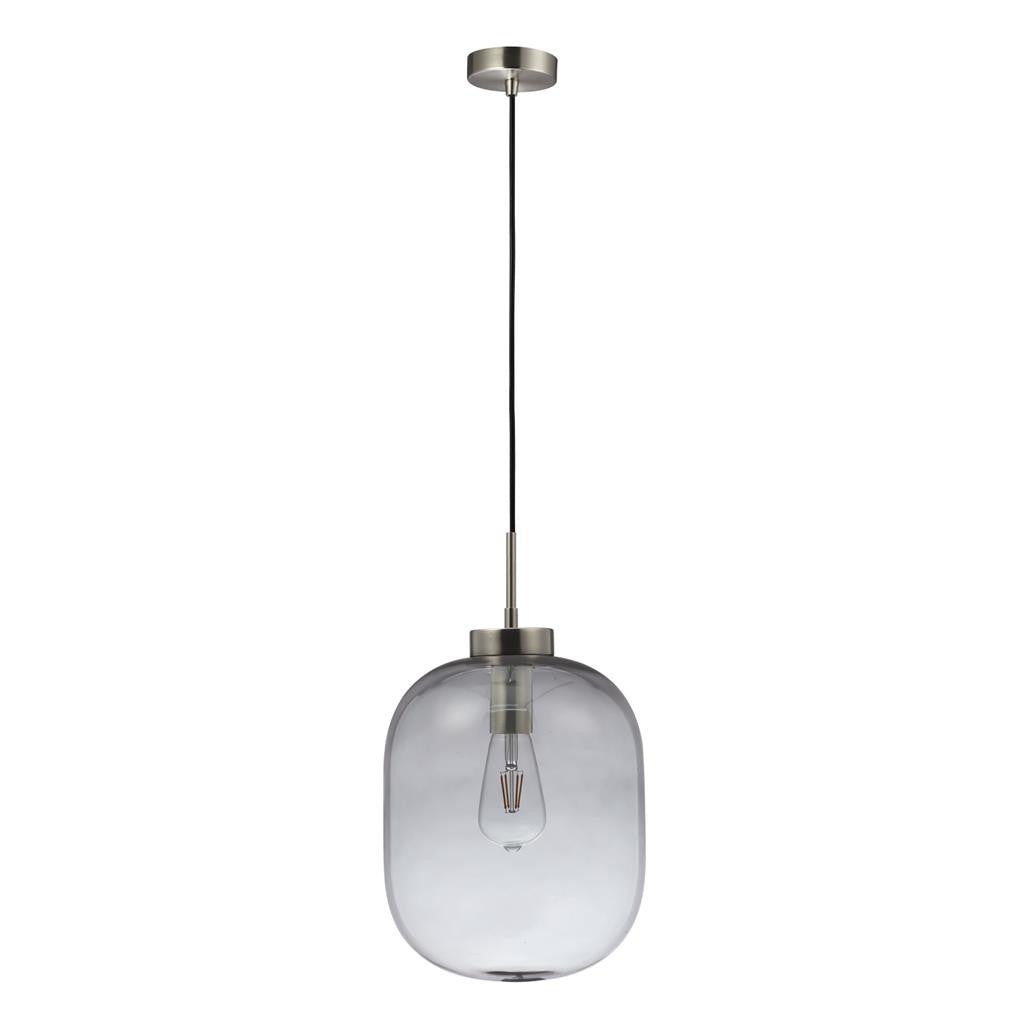 FLAUNT GLASS PENDANT 240V E27 SMOKE - Satin Chrome