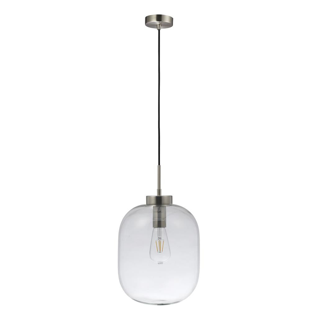 FLAUNT GLASS PENDANT 240V E27 CLEAR - Satin Chrome