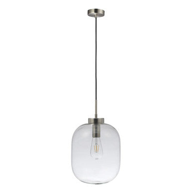FLAUNT GLASS PENDANT 240V E27 CLEAR - Satin Chrome
