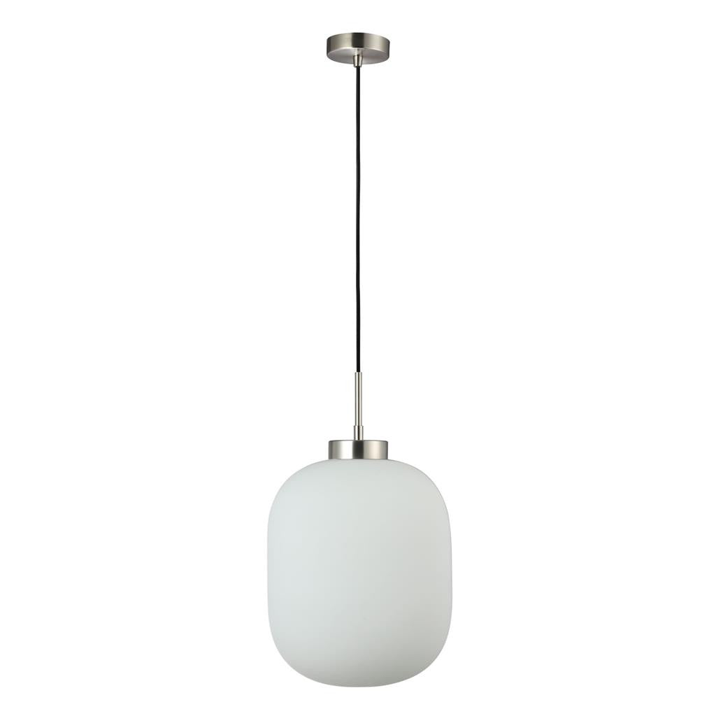 FLAUNT GLASS PENDANT 240V E27 OPAL - Satin Chrome