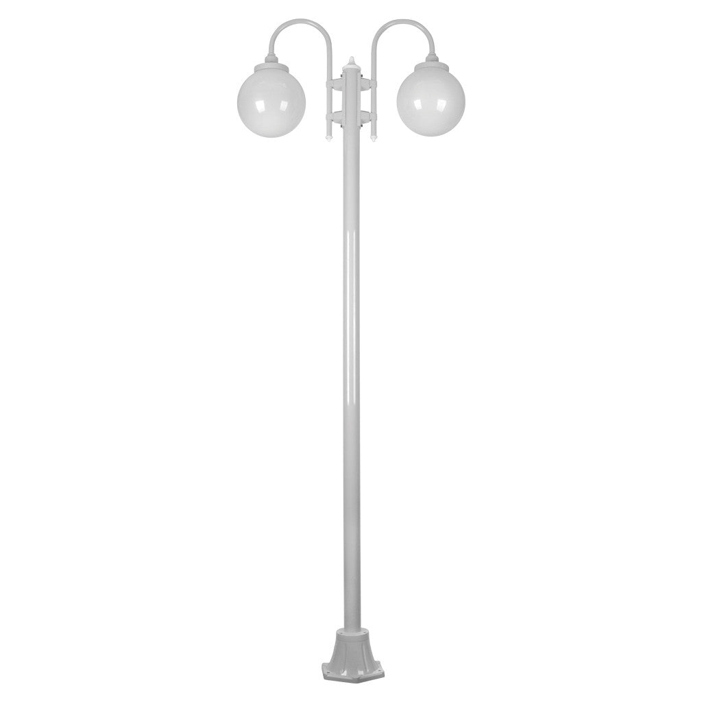 GT-1002 Lisbon Twin Spheres Curved Arms Plain Post - Powder Coated Finish / E27 - White
