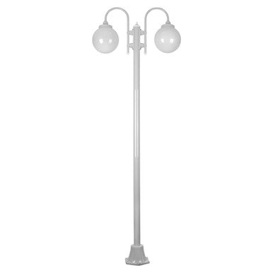 GT-1002 Lisbon Twin Spheres Curved Arms Plain Post - Powder Coated Finish / E27 - White