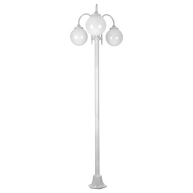 GT-1003 Lisbon Triple Sphere Curved Arms Plain Post - Powder Coated Finish / E27 - White