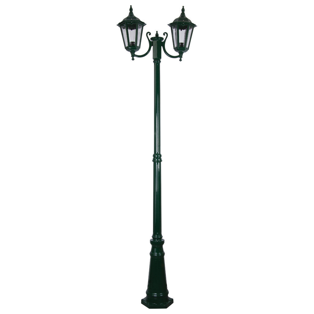 GT-1077 Chester Twin Head Curved Arm Tall Post Light - Powder Coated Finish / B22 - Green