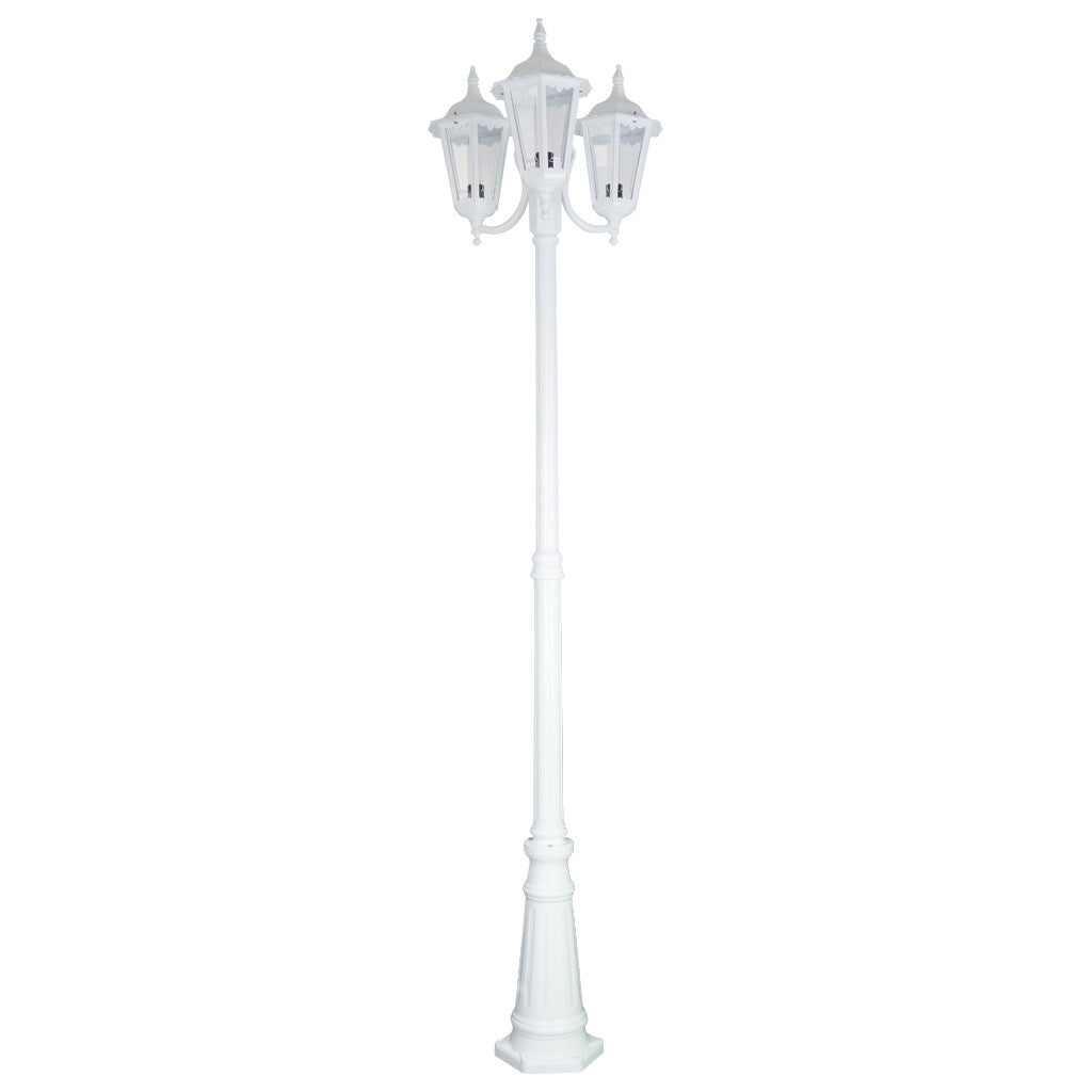 GT-1078 Chester Triple Head Curved Arm Tall Post Light - Powder Coated Finish / B22 - White