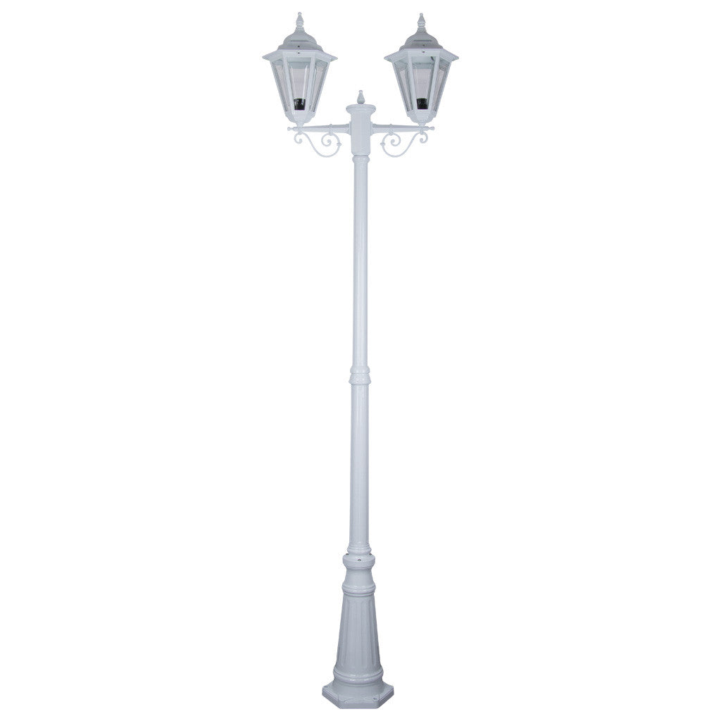 GT-430 Turin Twin Head Tall Post Light - Powder Coated Finish / B22 - White