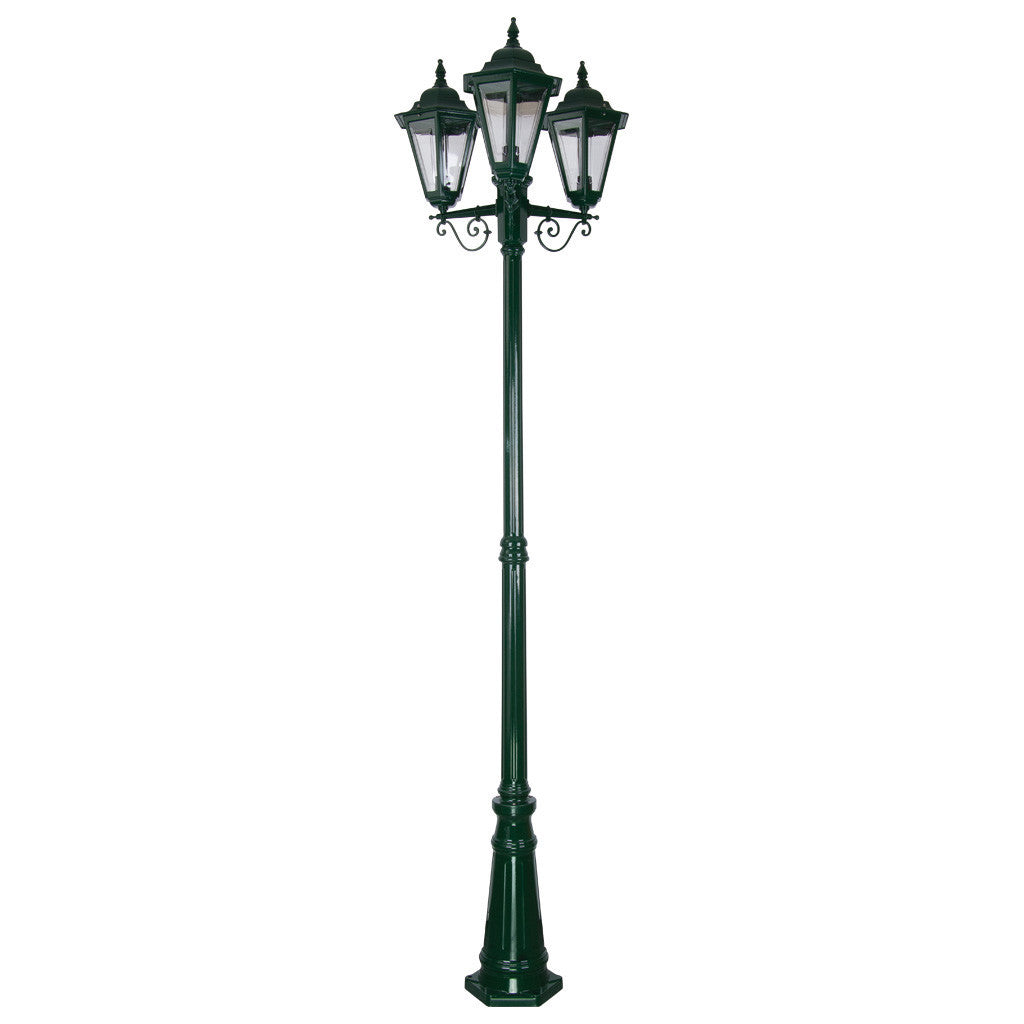 GT-432 Turin Triple Head Tall Post Light - Powder Coated Finish / B22 - Green