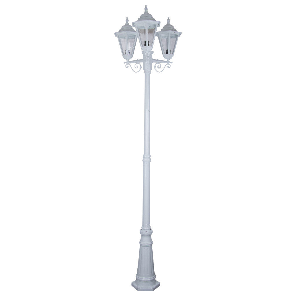 GT-432 Turin Triple Head Tall Post Light - Powder Coated Finish / B22 - White
