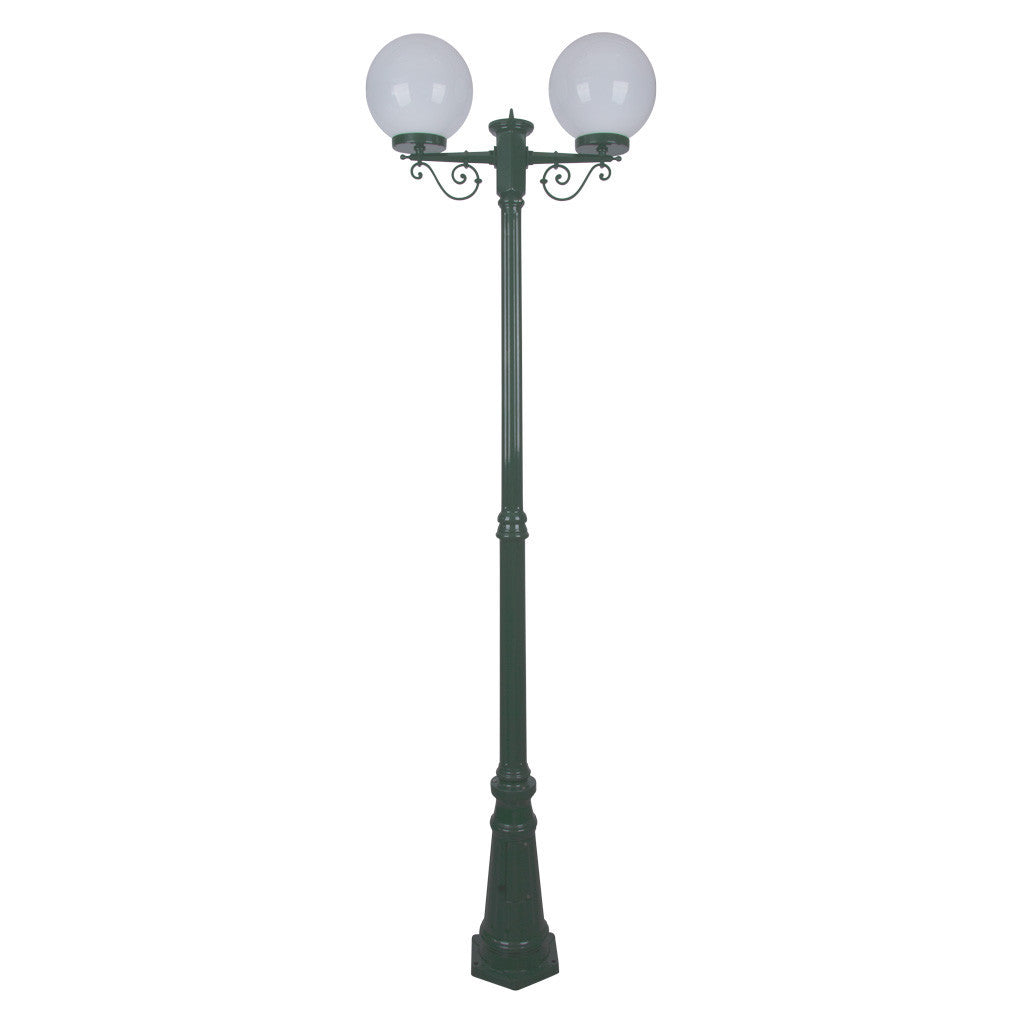GT-560 Siena Twin 25cm Spheres Tall Post - Powder Coated Finish / E27 - Green