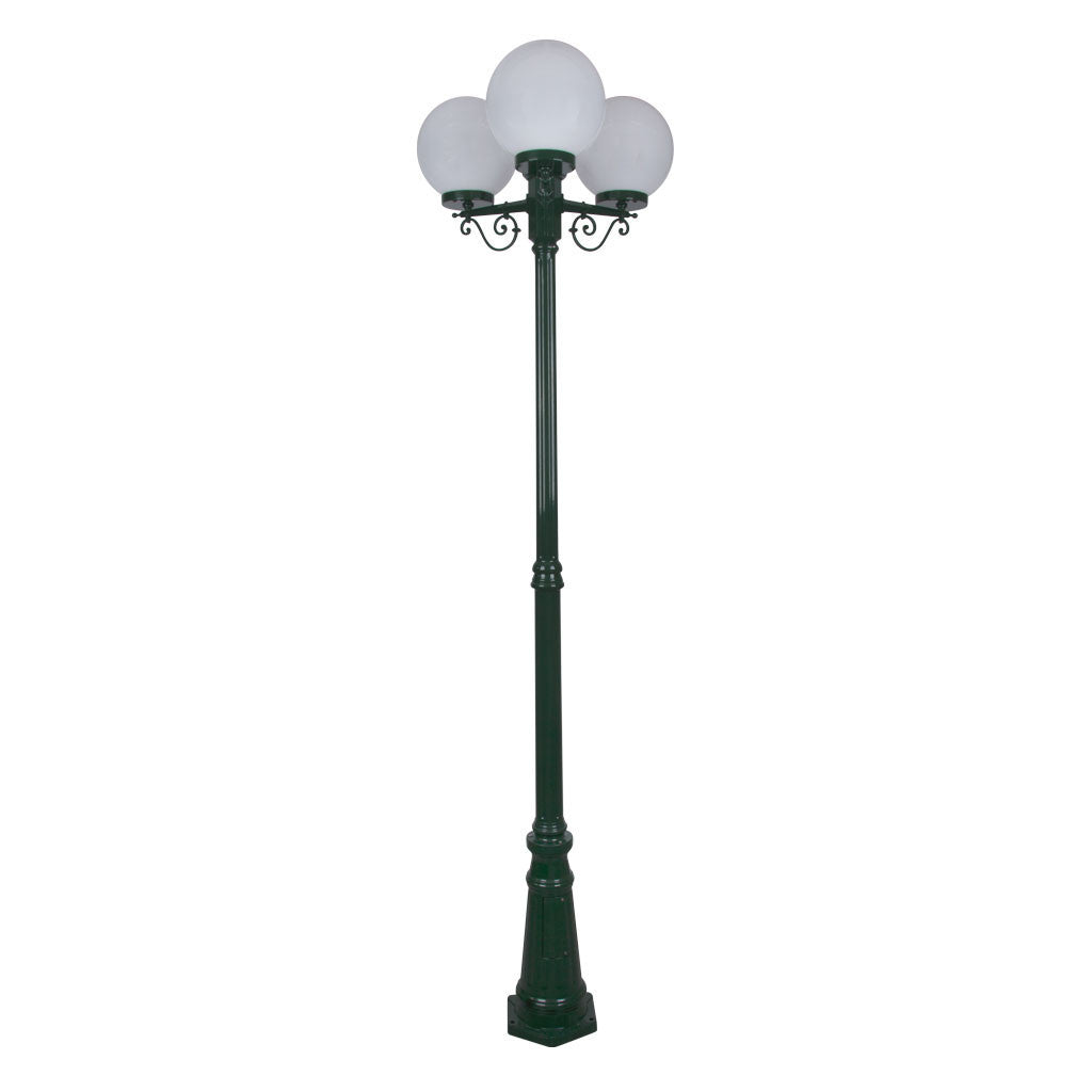 GT-562 Siena Triple 25cm Spheres Tall Post - Powder Coated Finish / E27 - Green