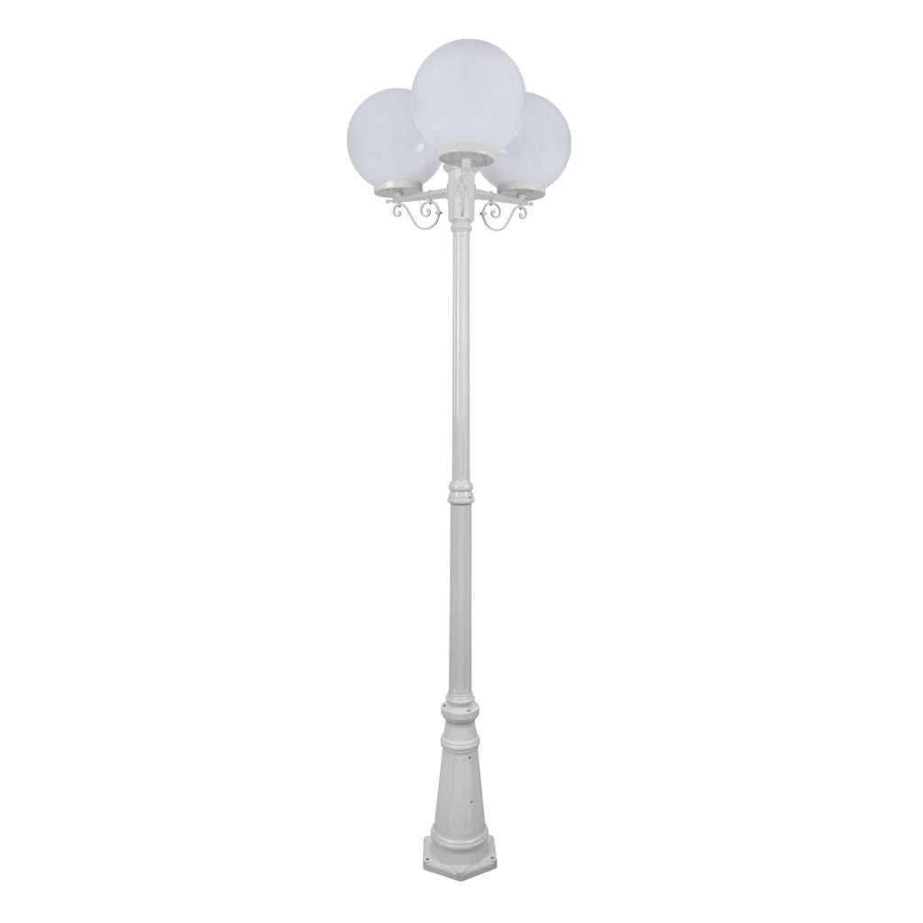 GT-563 Siena Triple 30cm Spheres Tall Post - Powder Coated Finish / E27 - White