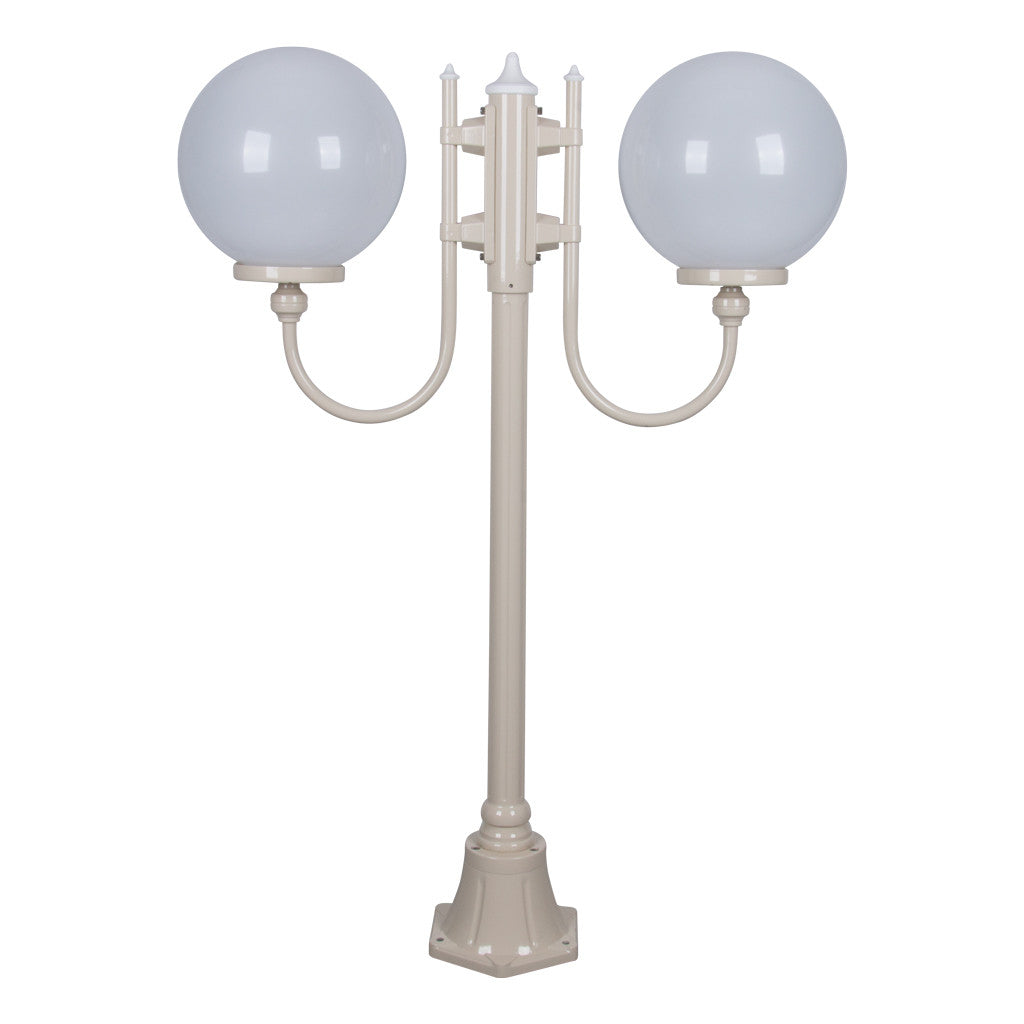 GT-609 Lisbon Twin 30cm Spheres Curved Arms Short Post Light - Powder Coated Finish / E27 - Beige