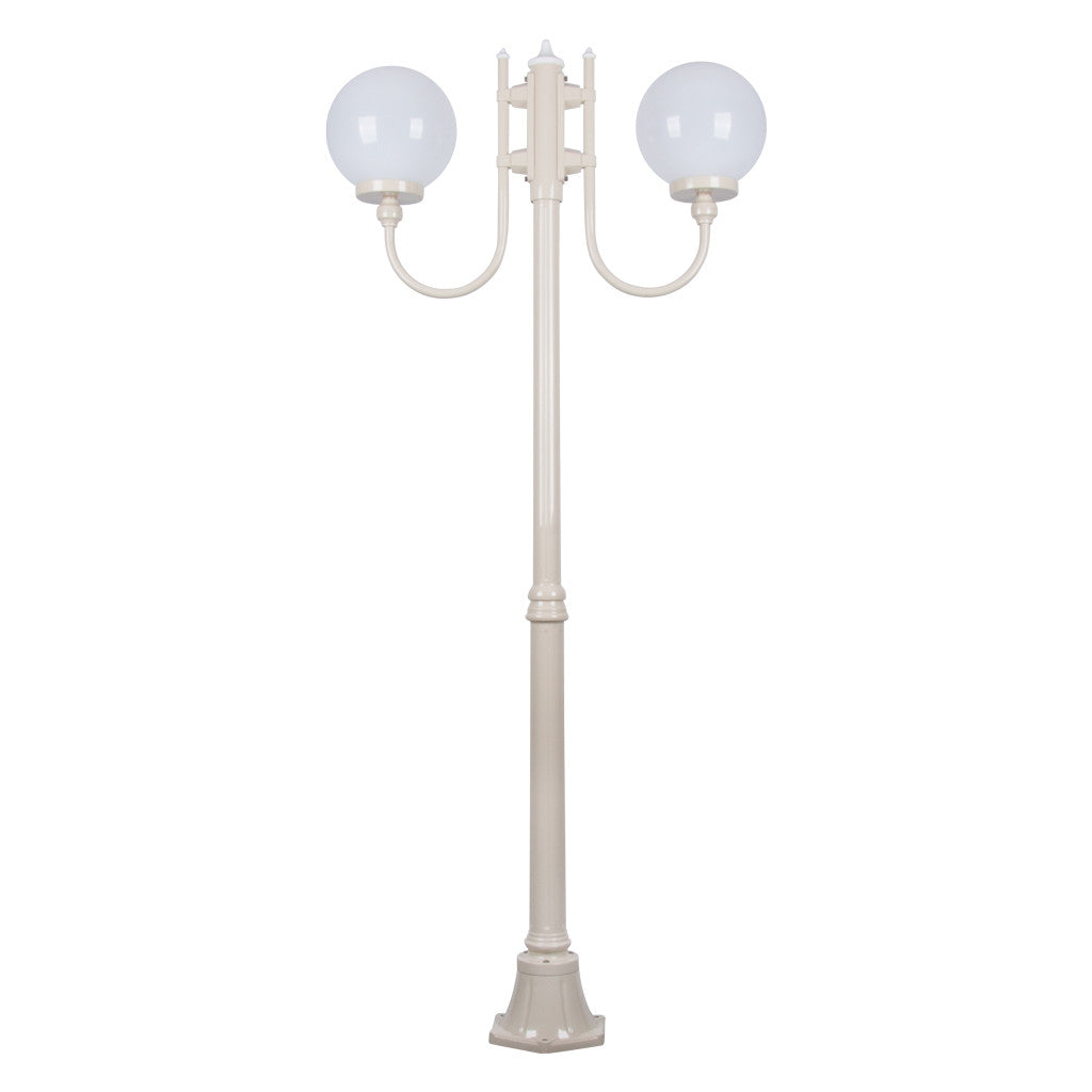 GT-614 Lisbon Twin Head 25cm Sphere Curved Arm Medium Post Light - Powder Coated Finish / E27 - Beige