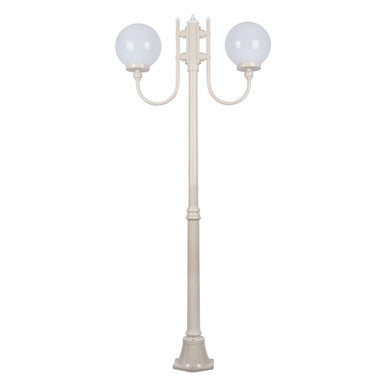 GT-614 Lisbon Twin Head 25cm Sphere Curved Arm Medium Post Light - Powder Coated Finish / E27 - Beige