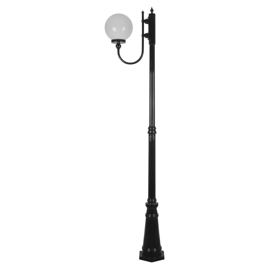 GT-618 Lisbon 25cm Sphere Curved Arm Tall Post Light - Powder Coated Finish / E27 - Black