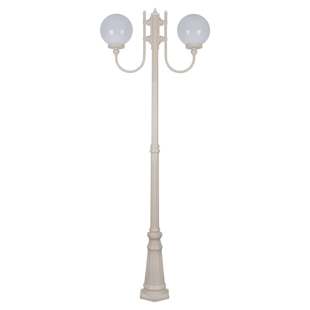 GT-620 Lisbon Twin 25cm Sphere Curved Arms Tall Post Light - Powder Coated Finish / E27 - Beige