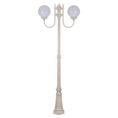 GT-620 Lisbon Twin 25cm Sphere Curved Arms Tall Post Light - Powder Coated Finish / E27 - Beige
